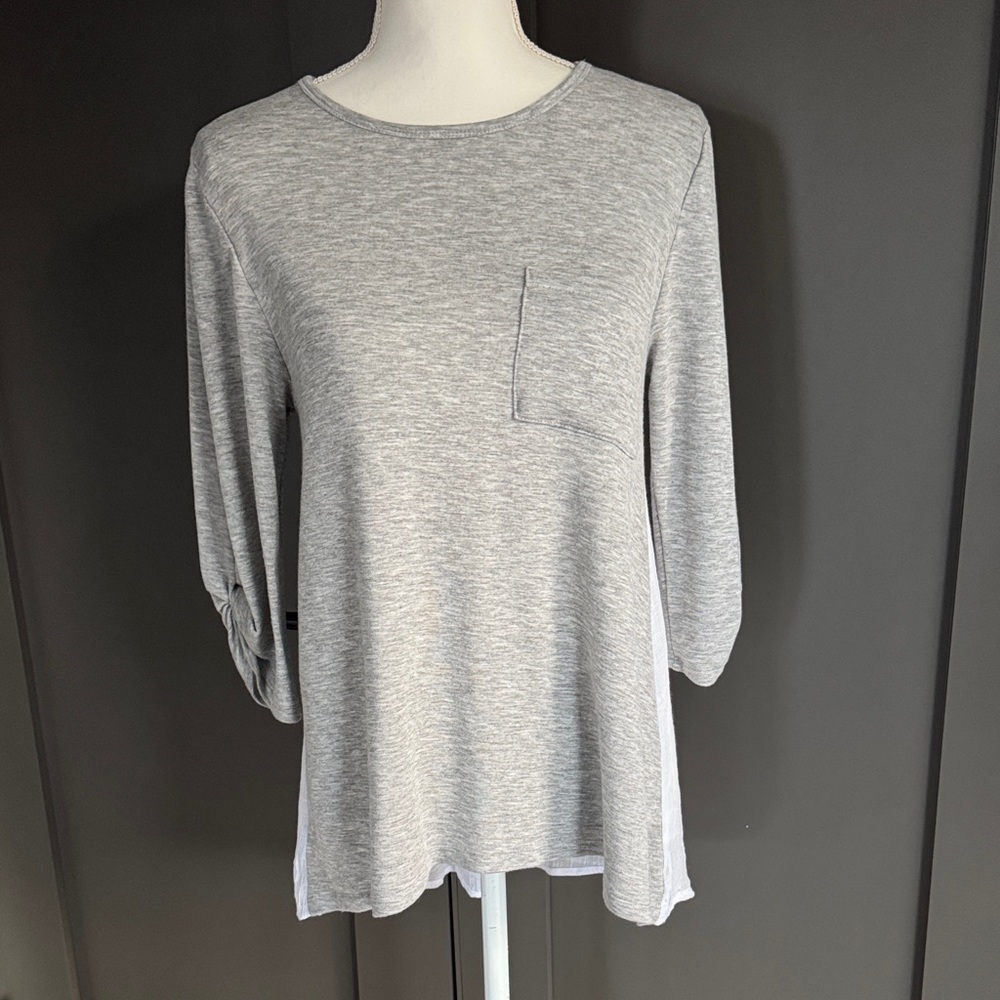 Bobeau Light Gray Long Sleeve Women's Top Sz L